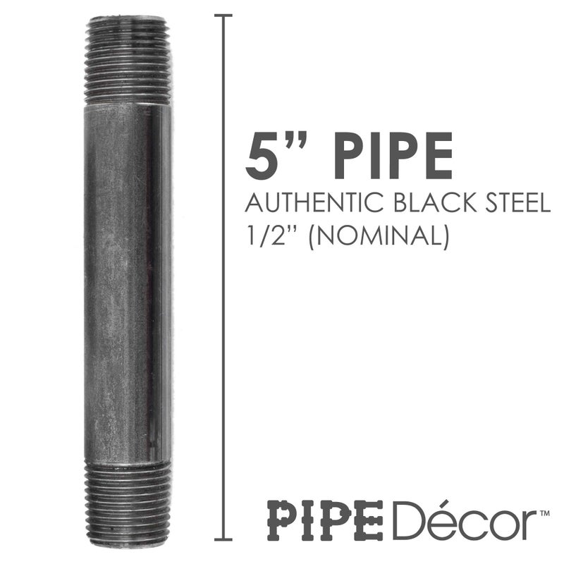 Pipe Decor 1/2" x 5" Malleable Cast Iron Pipe Nipple, Pre Cut Connectors, Industrial Steel Grey Fits Standard Half Inch Black Threaded Pipes Nipples and Fittings, Vintage DIY Furniture, 10 Pack - Image 2
